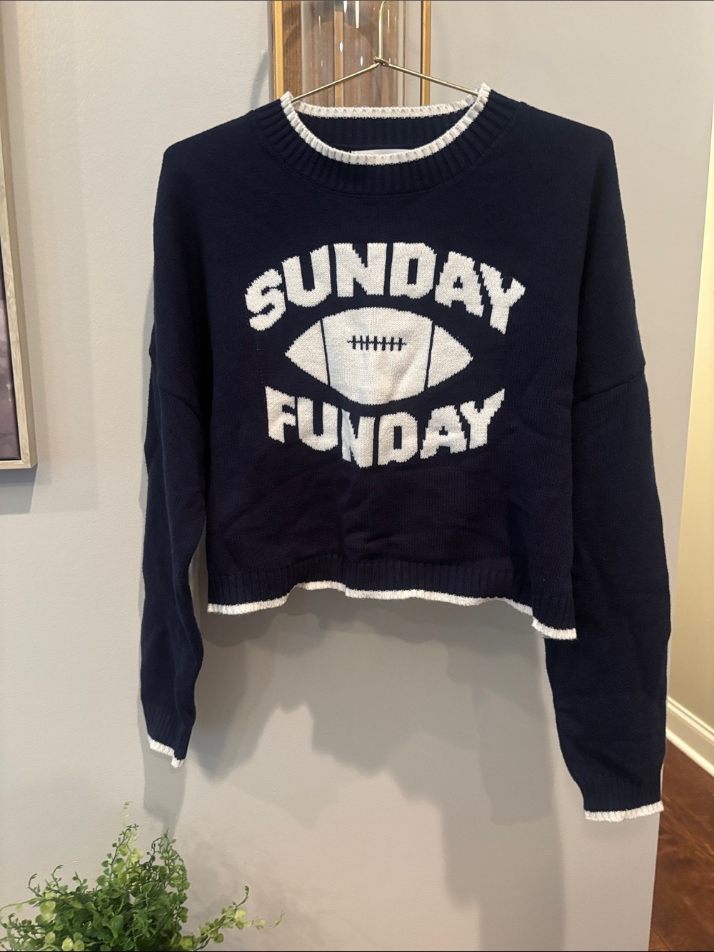 Jessica Simpson Navy and White 'Sunday Funday' Crewneck Sweater